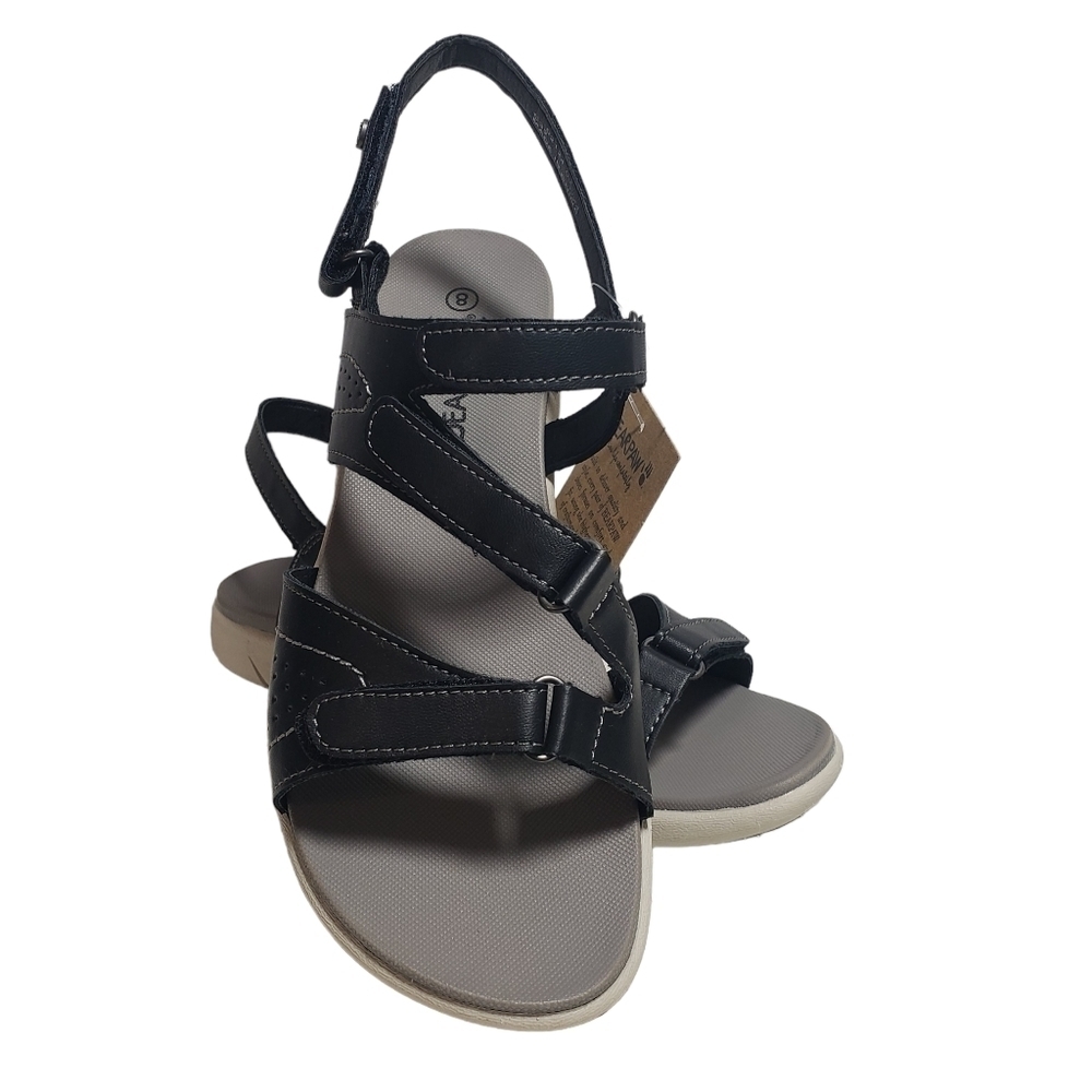 BearPaw Reed Black Open Toe Slingback Flat Sandals Sz 8